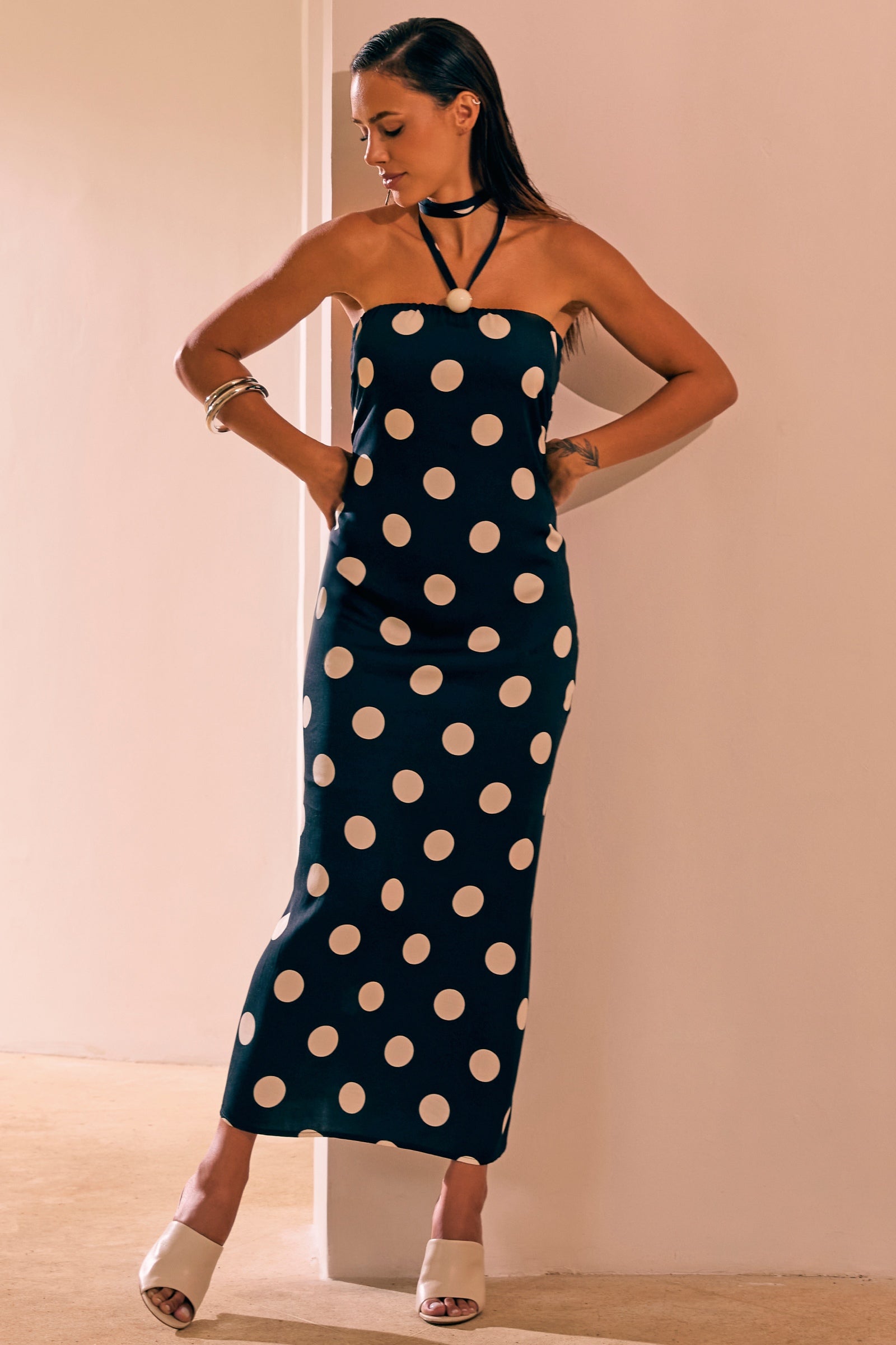 Vestido Maxi Midi em Crepe Acetinado com Estampa Digital 96195 Linzzi