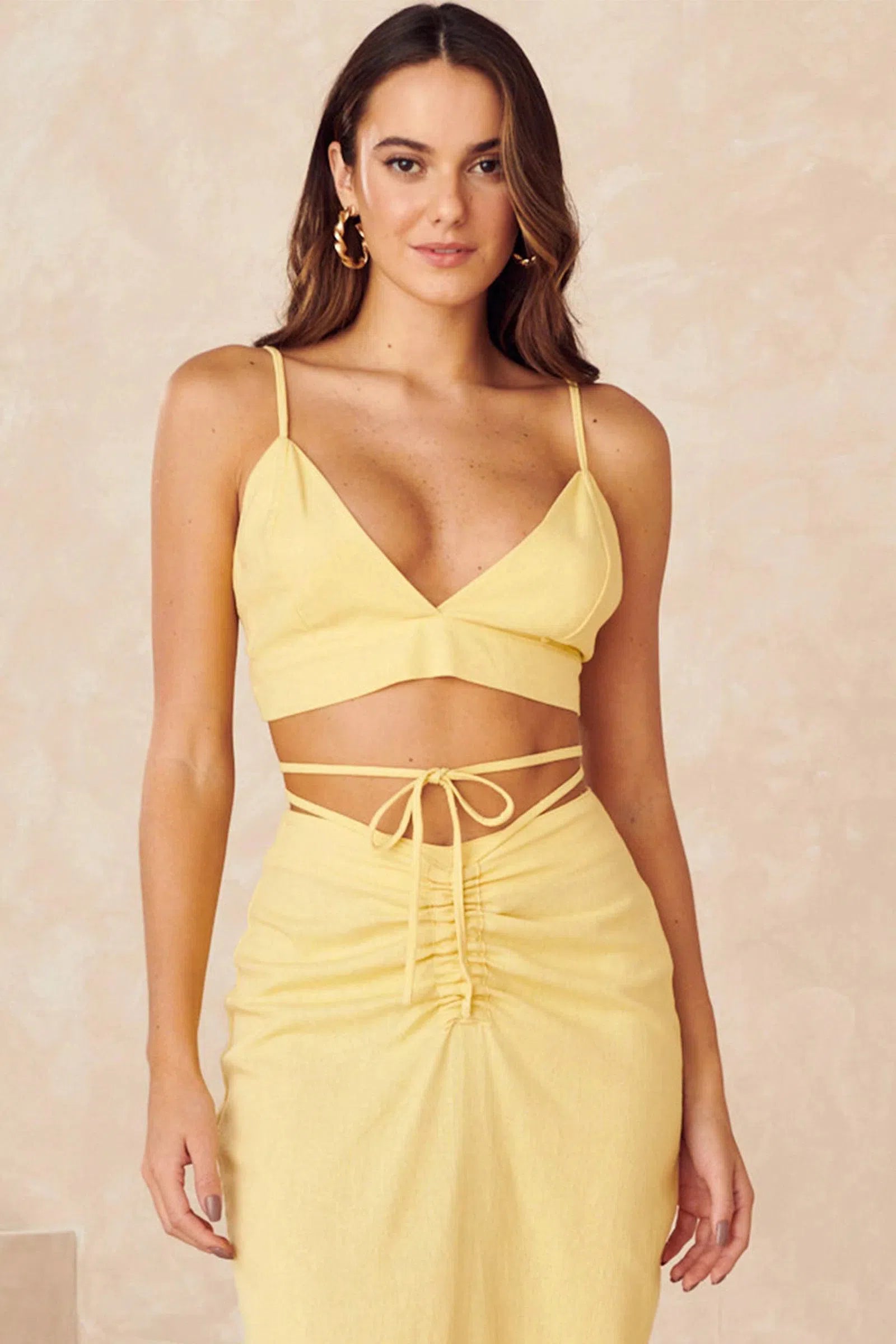 Top Busto Triângulo em Blend de Viscose e Linho