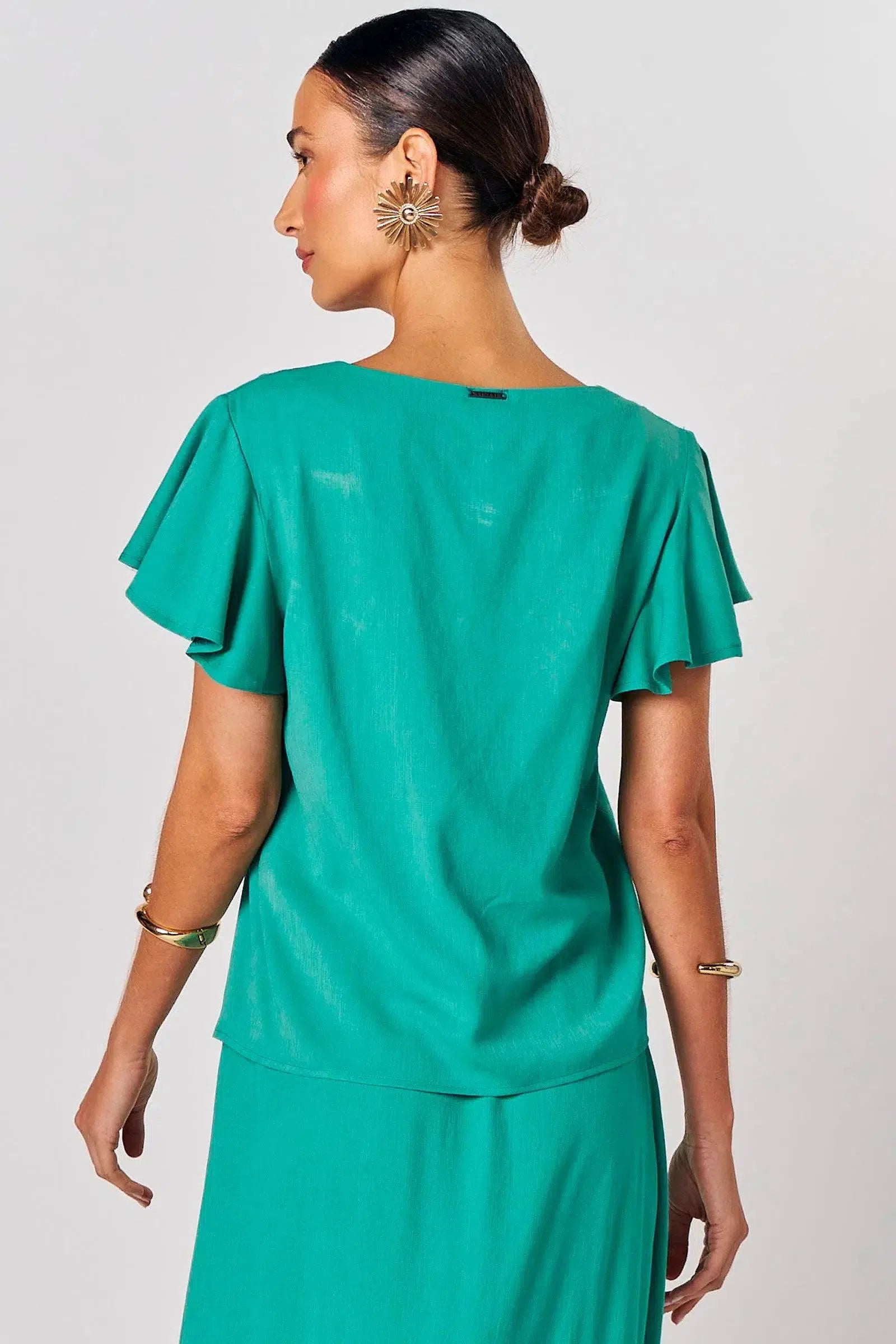 Blusa Manga Curta Bicolor em Blend de Viscose 73787 Linzzi