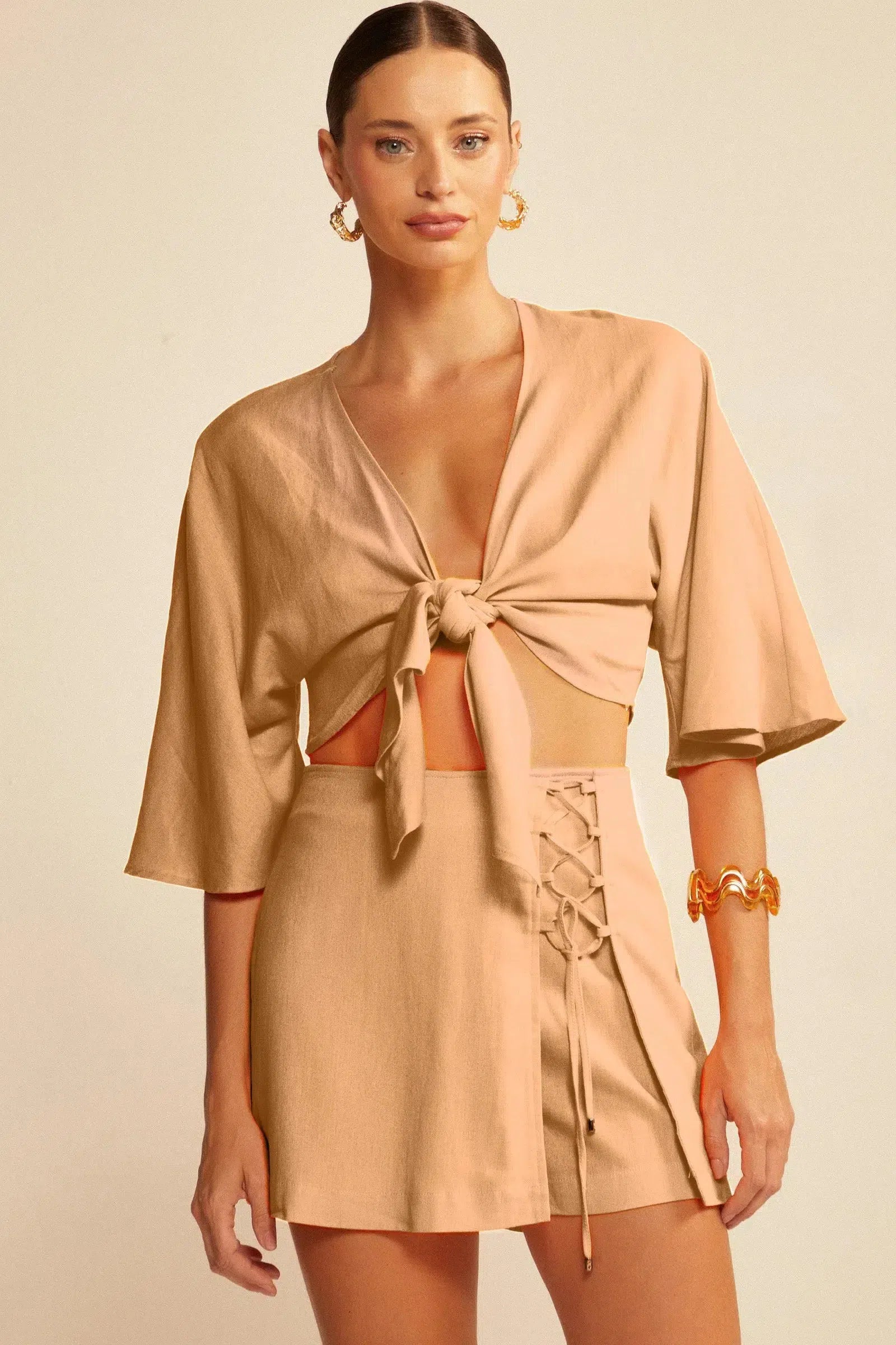 Cropped Manga Ampla em Blend de Linho 73976 Linzzi