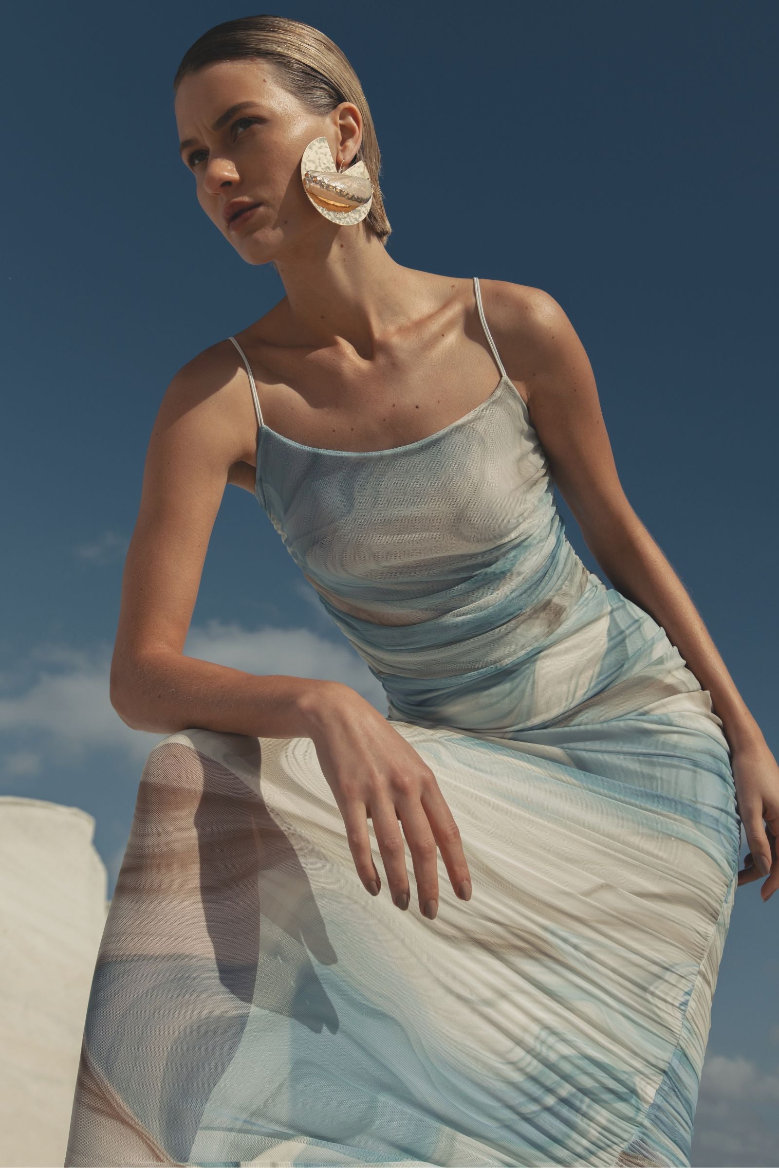 Blusa de Alças Duplas em Tule Sublimado 84049 Linzzi