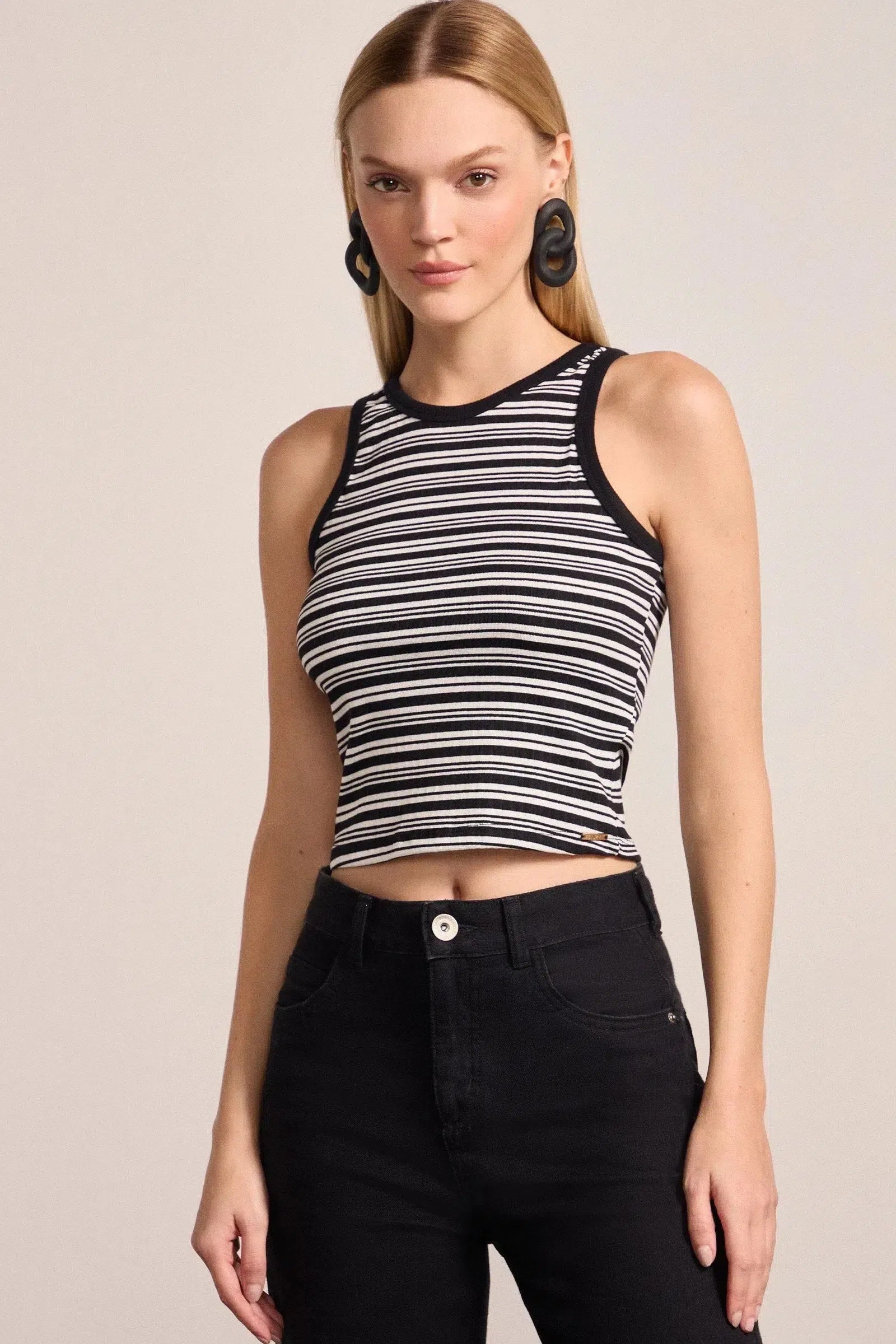 Blusa Cropped sem Manga em Canelado Listrado 79926 Linzzi