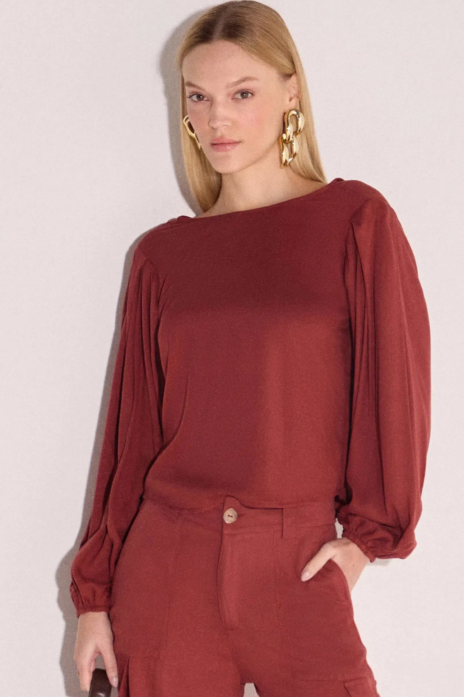 Blusa Manga Longa em Blend de Viscose 80027 Linzzi