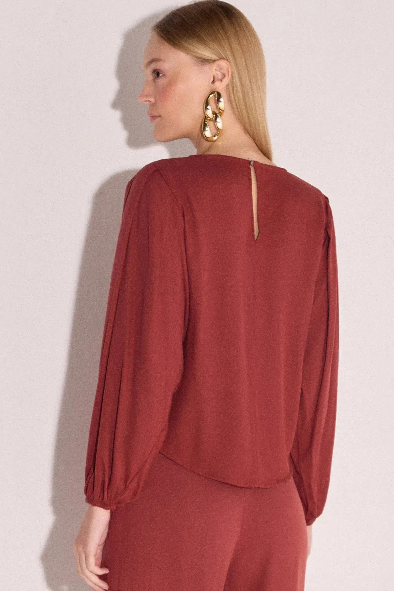 Blusa Manga Longa em Blend de Viscose 80027 Linzzi