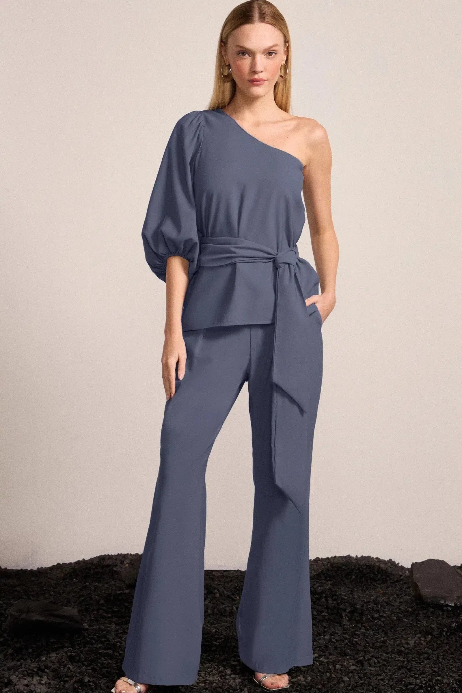 Blusa Um Ombro Só em Blend de Viscose 80264 Linzzi