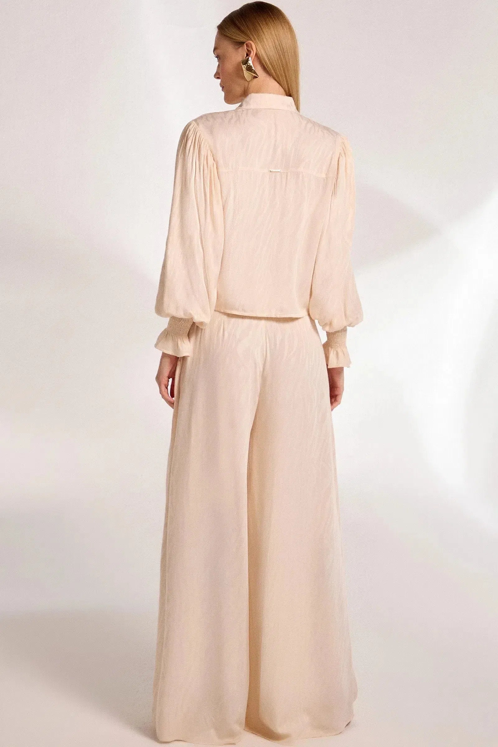 Calça Pantalona Cintura Alta em Viscose Jacquard com Shorts Forro 79729 Linzzi