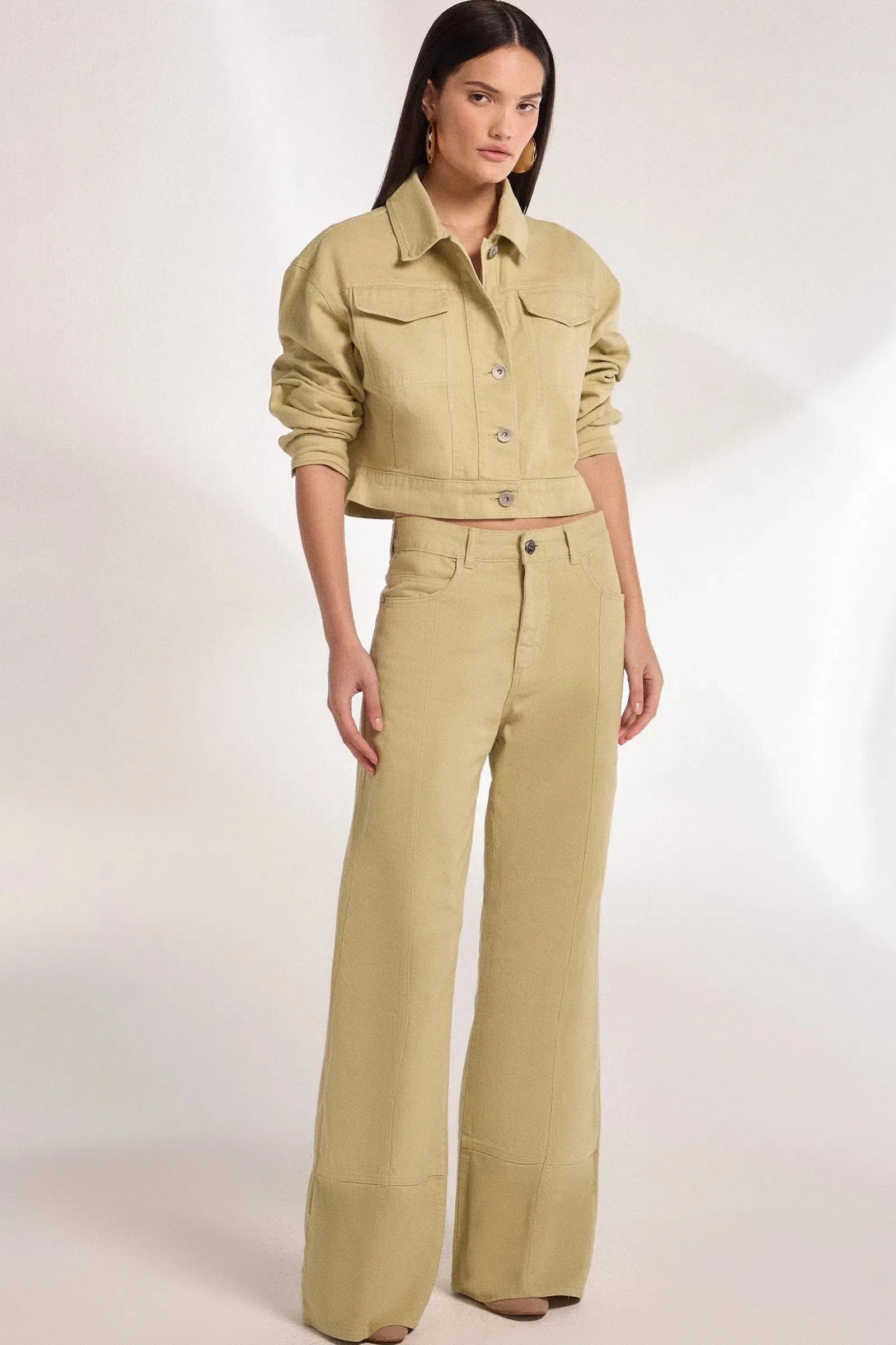 Calça Wide Leg Cintura Alta em Sarja 79064 Linzzi