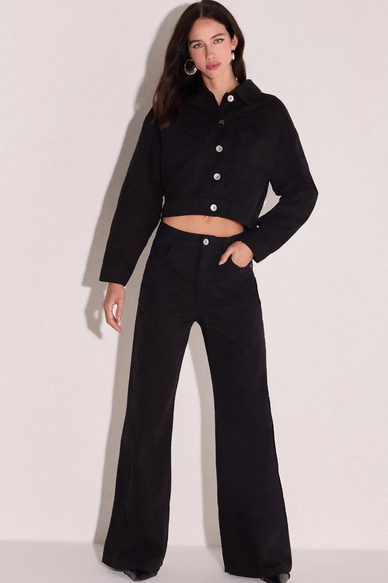 Calça Wide Leg Cintura Alta em Sarja 79064 Linzzi