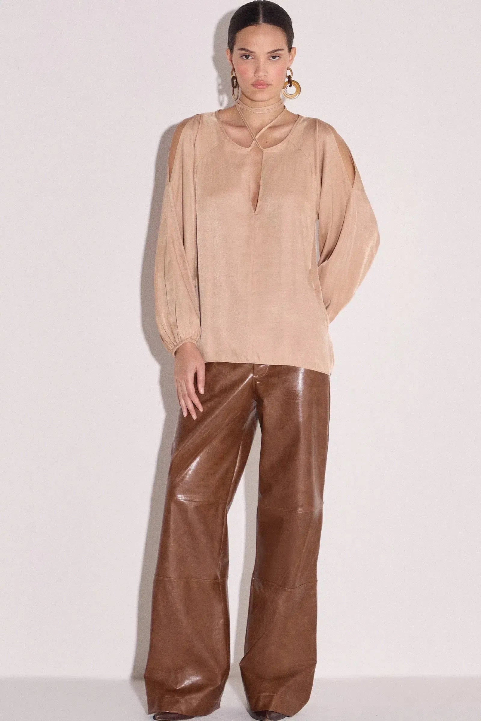 Calça Wide Leg Couro P.U 80508 Linzzi