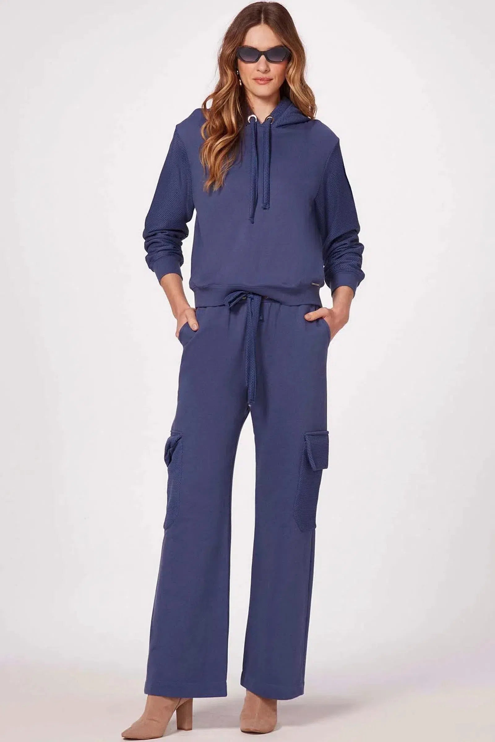 Calça Wide Leg em Moletom com Detalhes de Tela 81460 Linzzi