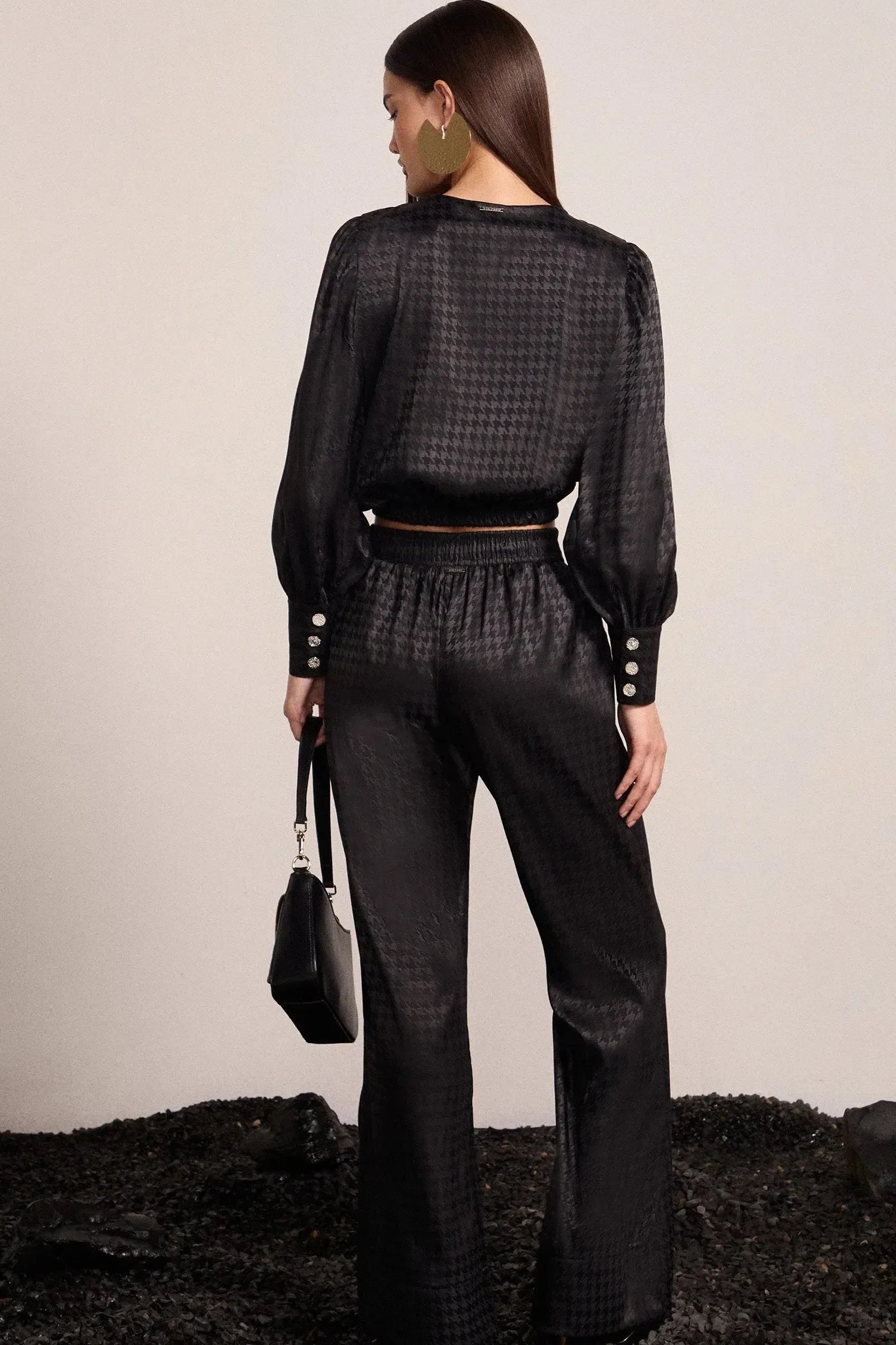 Calça Wide Leg em Santin Jacquard 79068 Linzzi