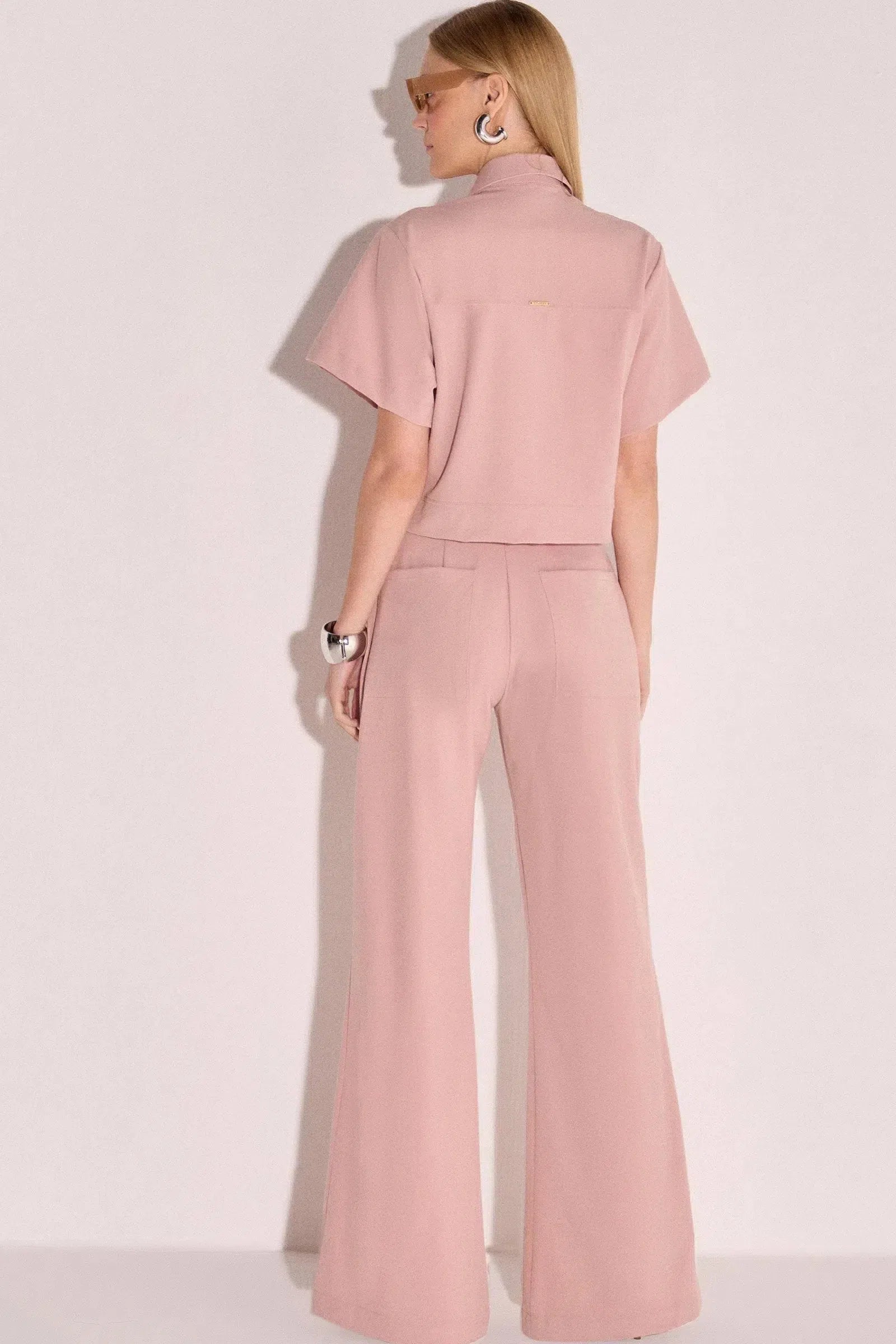 Camisa Cropped em Crepe de Alfaiataria 80023 Linzzi