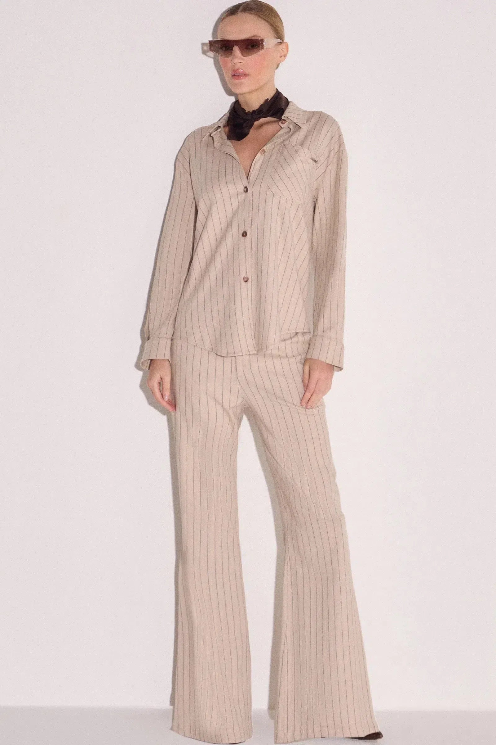 Camisa em Blend de Linho Listrado com Elastano 79384 Linzzi