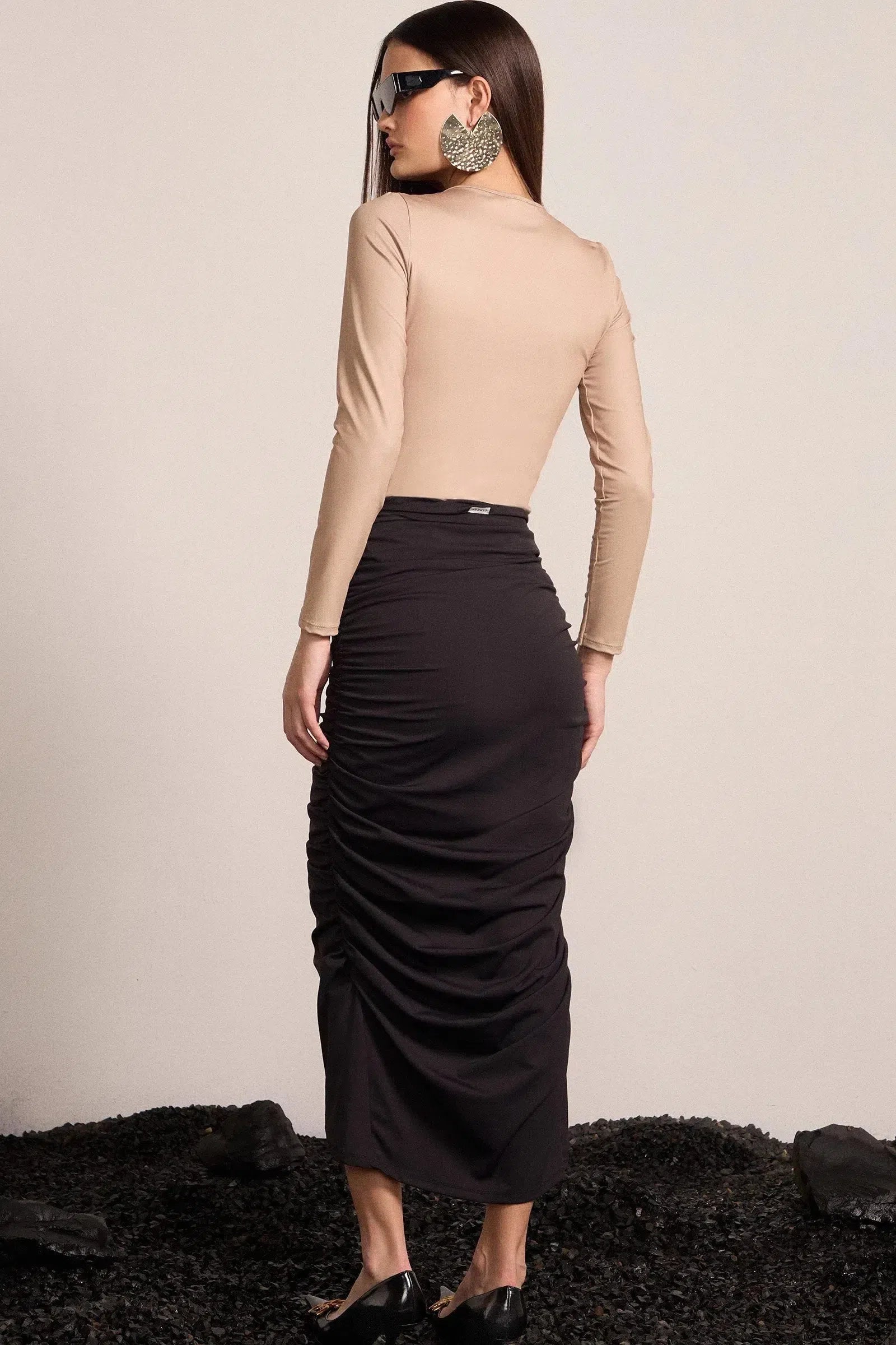 Saia Justa Maxi Midi em Malha Poliamida Delicaté 81707 Linzzi