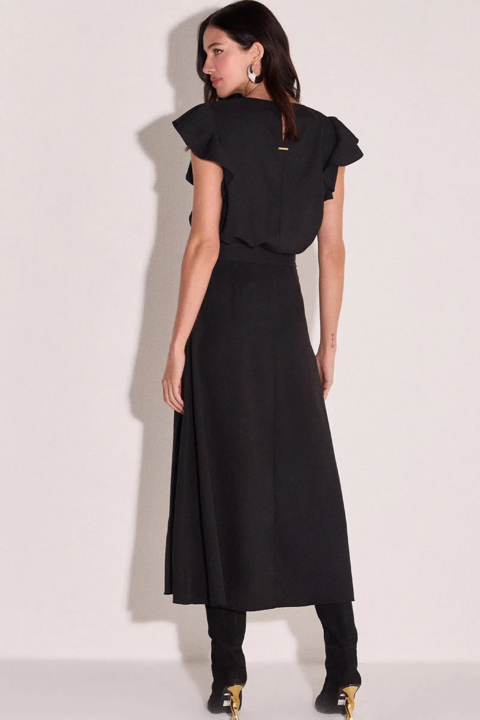 Saia Maxi Midi Babados em Crepe 80502 Linzzi