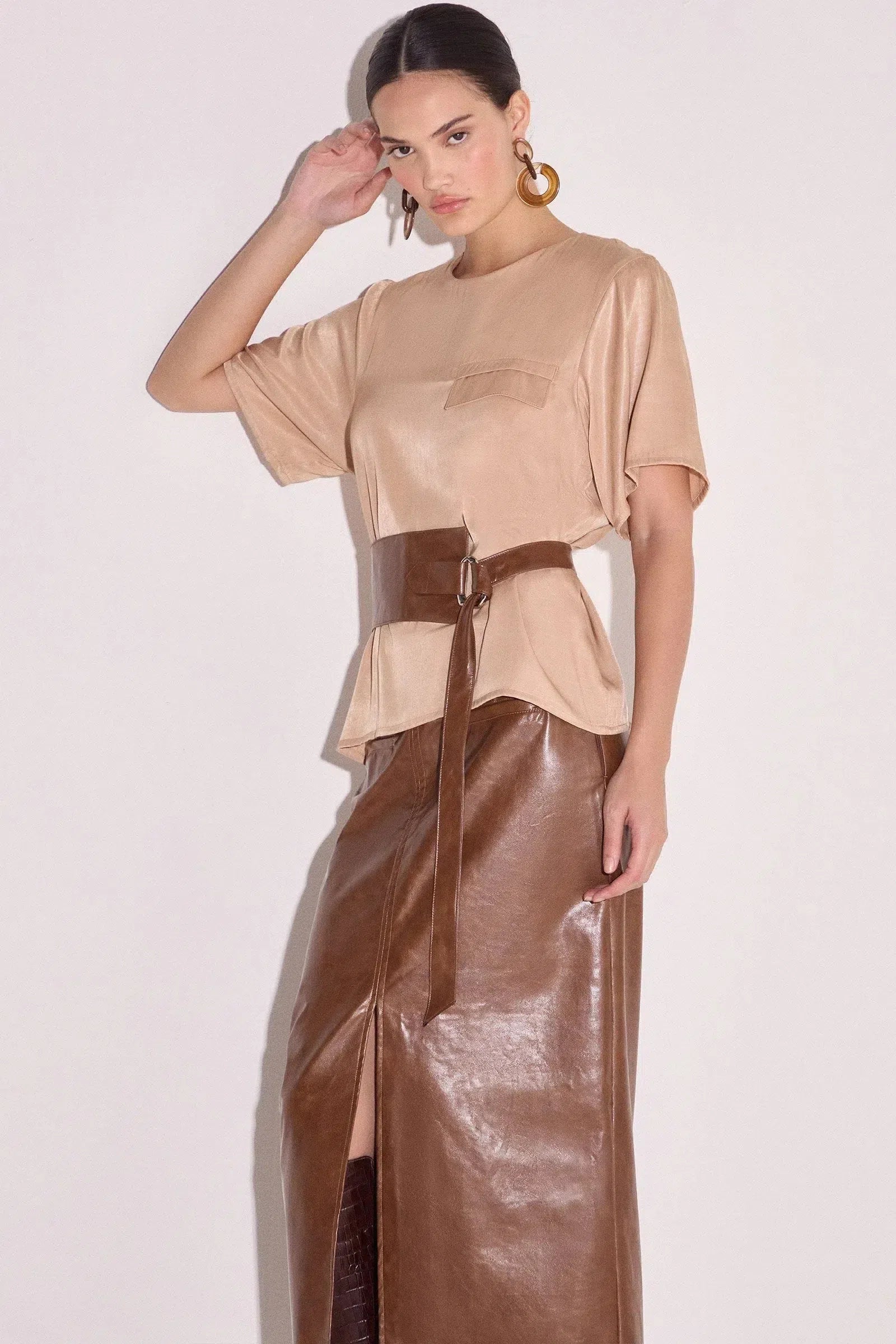 Saia Maxi Midi em Couro P.U 80509 Linzzi