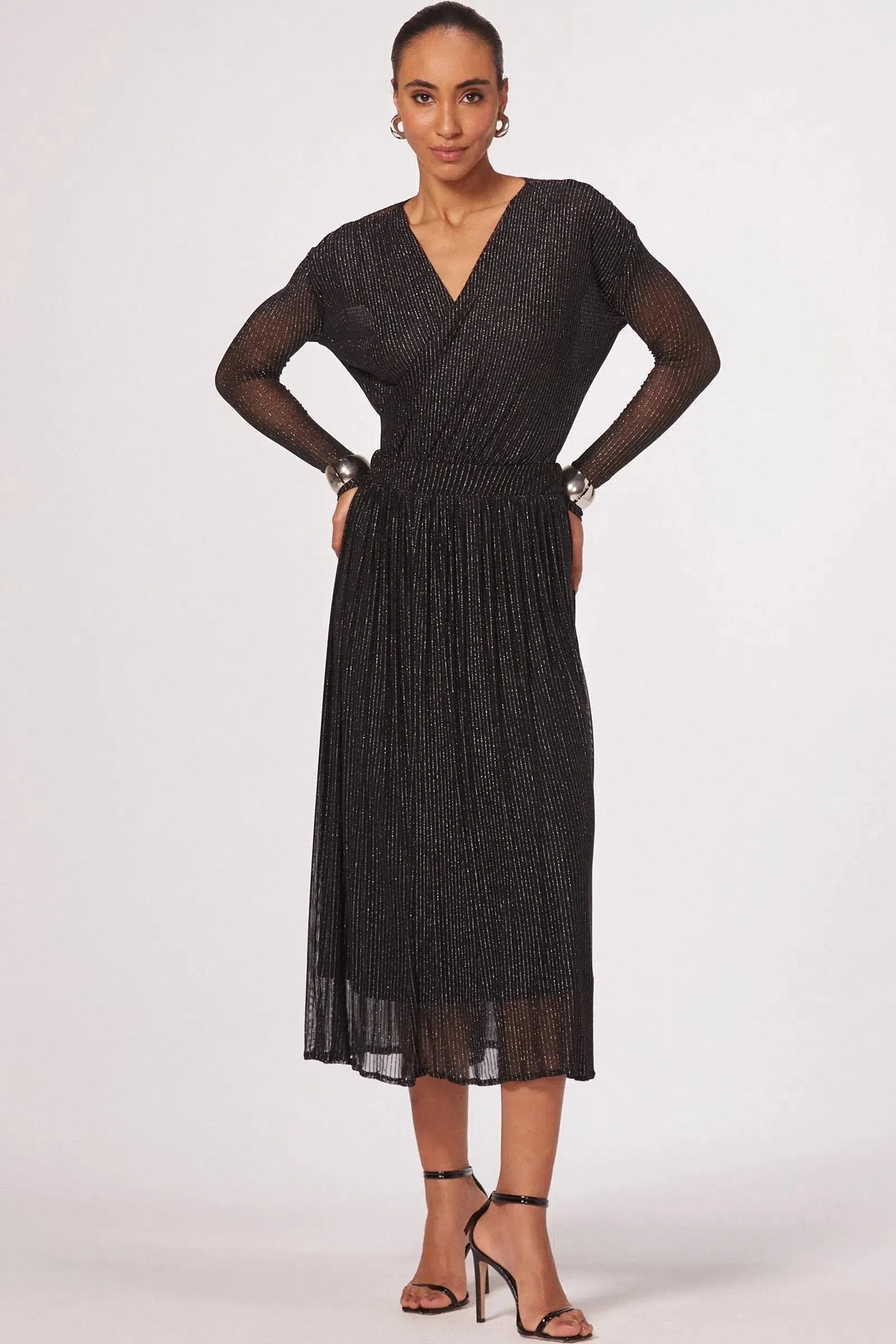 Saia Maxi Midi em Tule Listrado com Lurex 79964 Linzzi