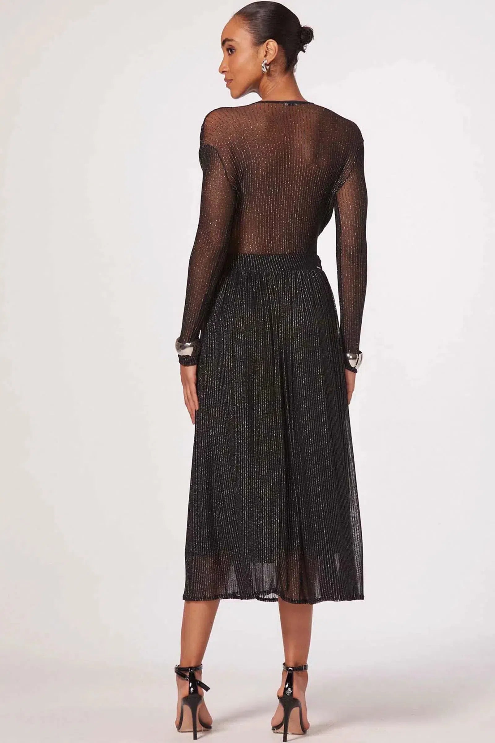 Saia Maxi Midi em Tule Listrado com Lurex 79964 Linzzi