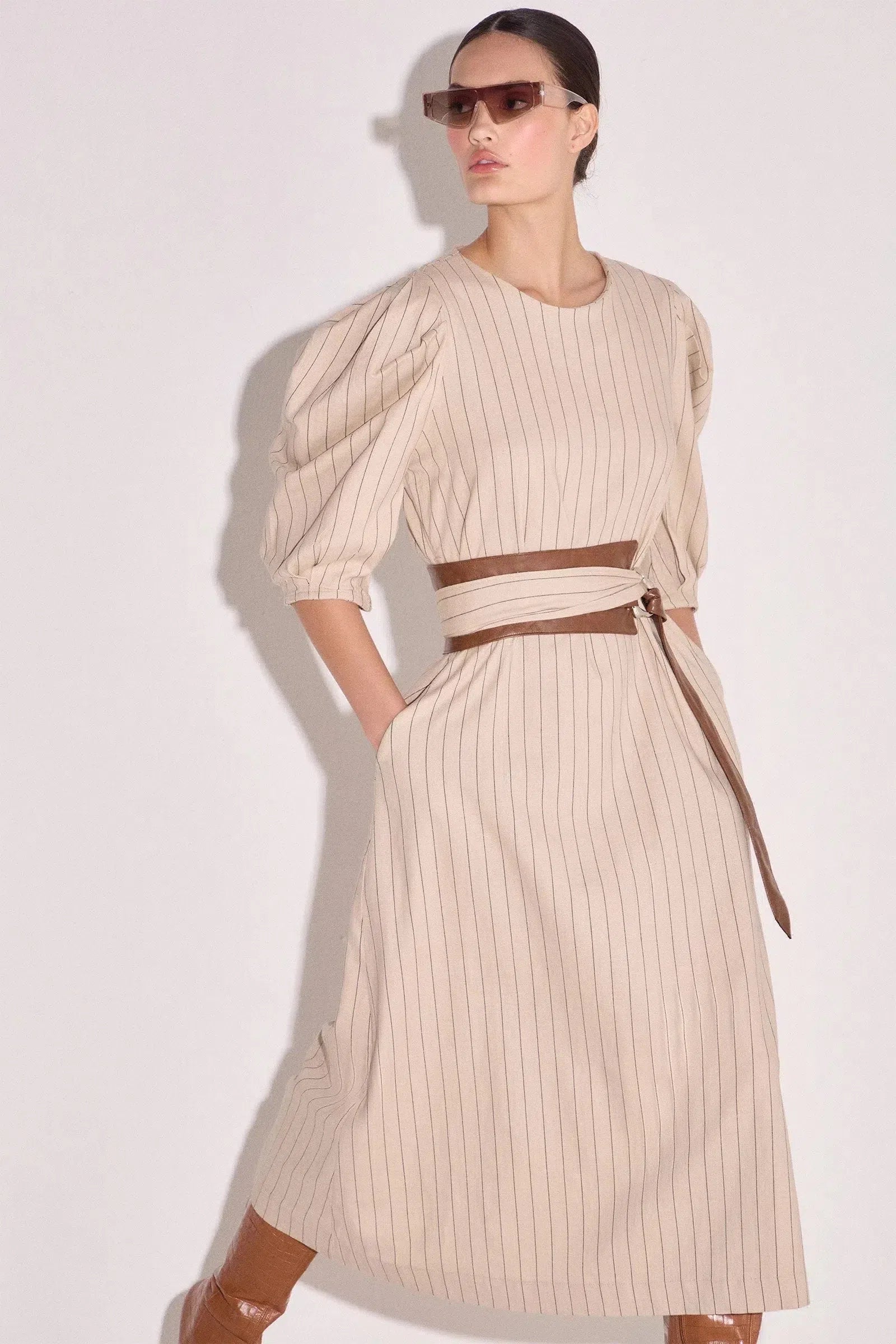 Vestido Maxi Midi em Blend de Linho com Elastano 82074 Linzzi