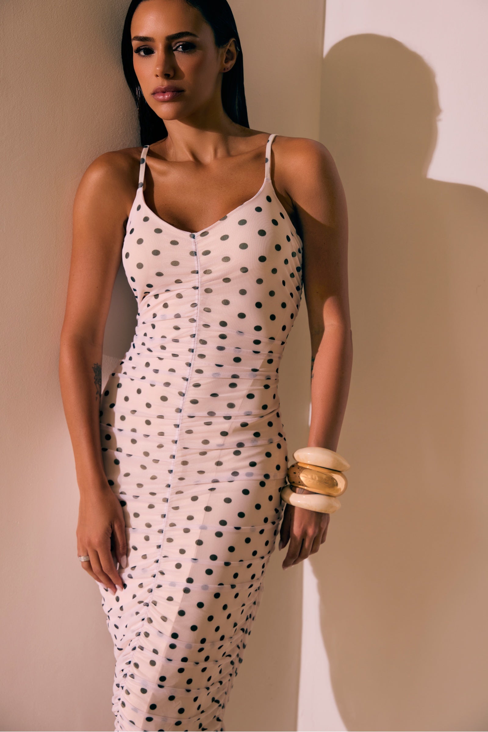 Vestido Midi em Tule Estampado Poá 97227 Linzzi
