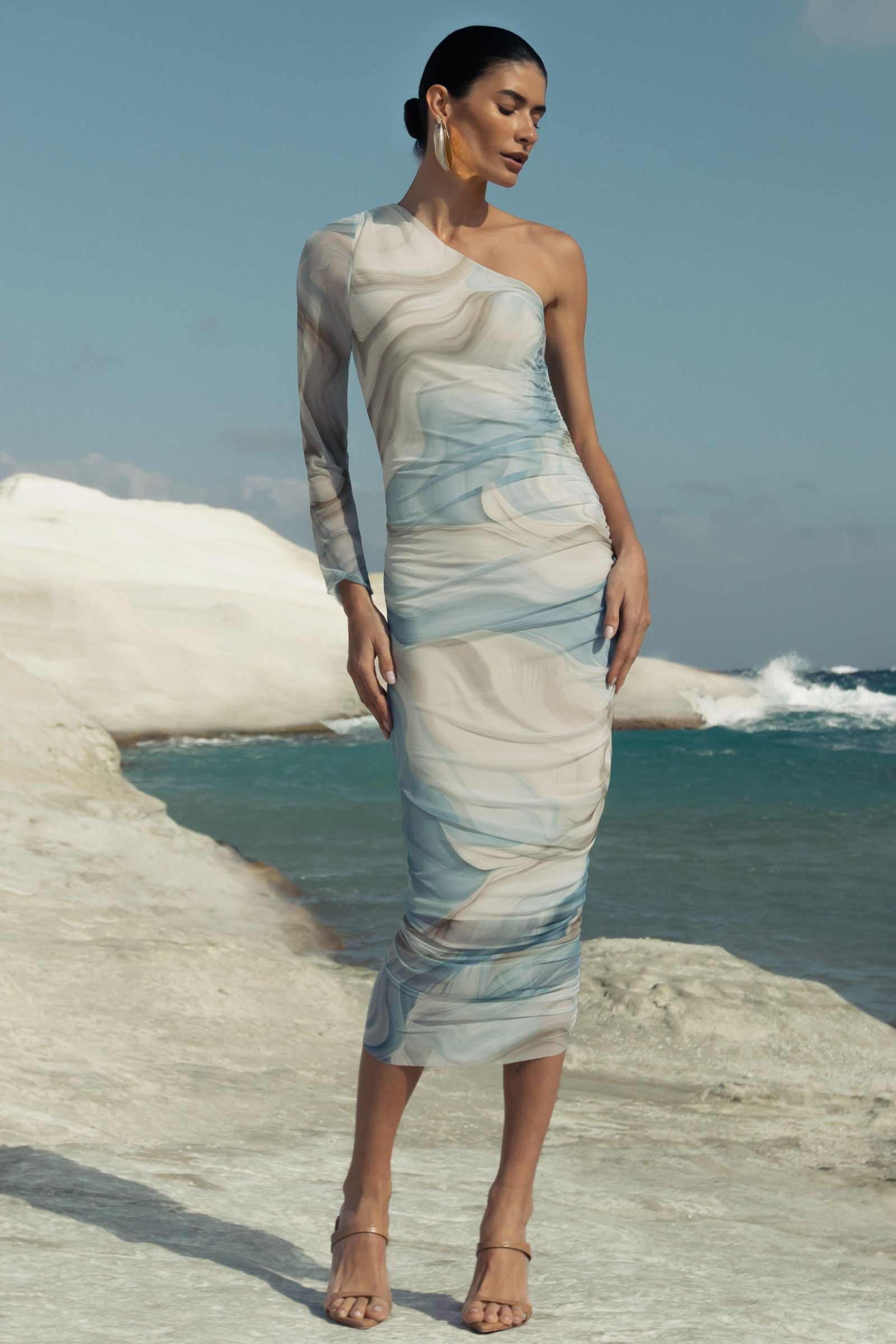 Vestido Assimétrico em Tule Sublimado 85659 Linzzi