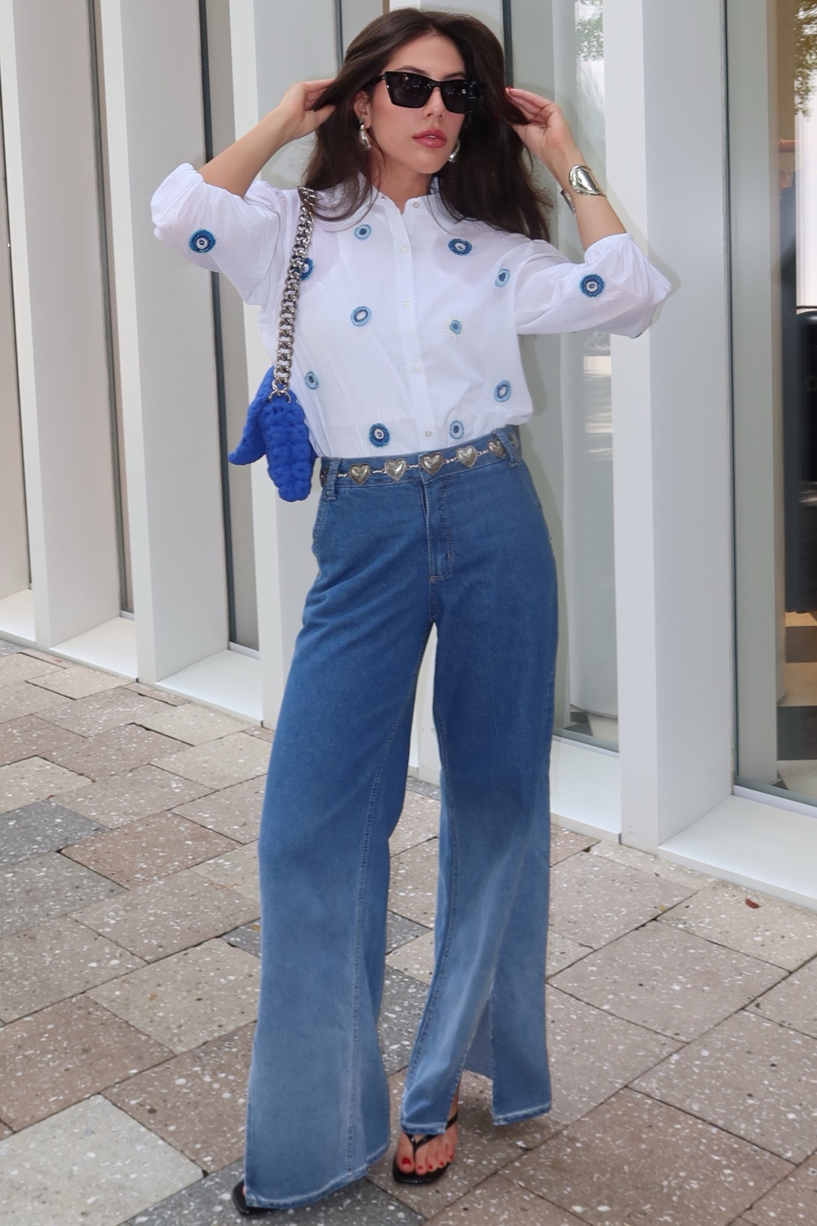 Calça Pantalona em Denim 83252 Linzzi