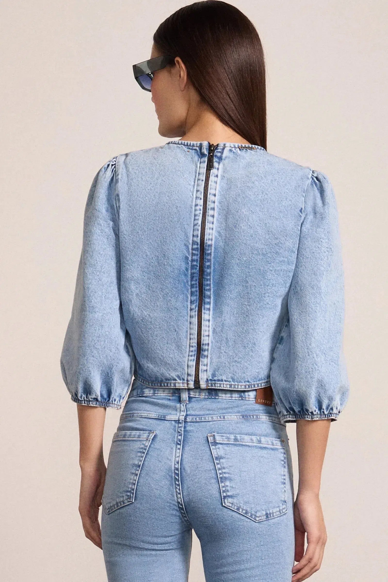 Blusa Manga 7/8 em Denim 79057 Linzzi