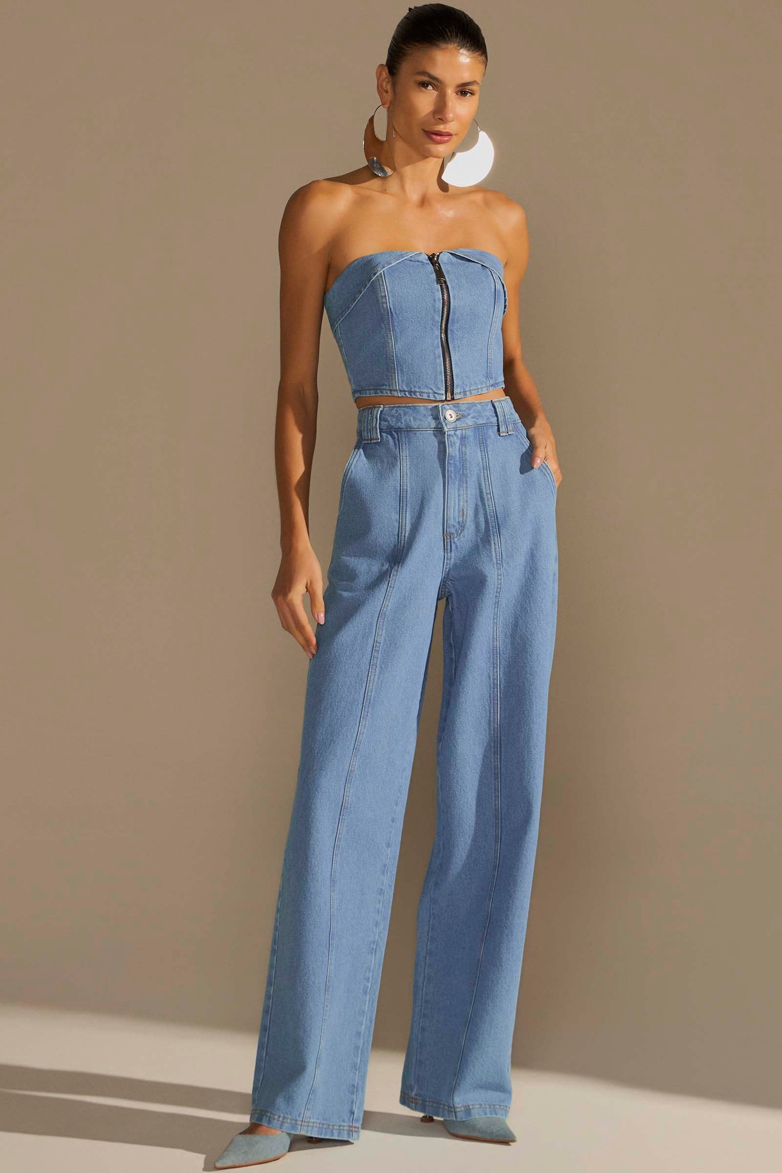 Calça Reta em Denim 94989 Linzzi