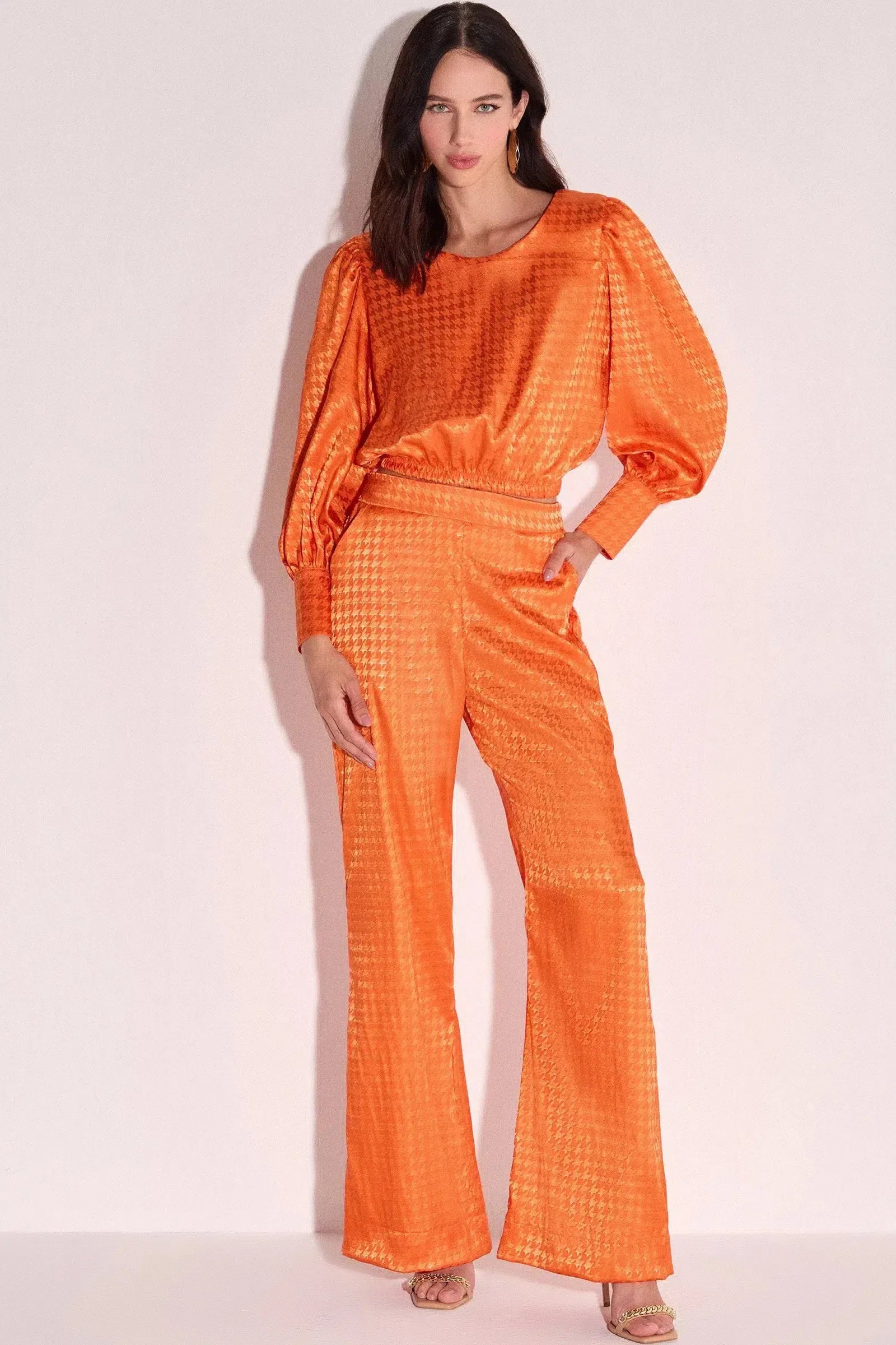 Calça Wide Leg em Santin Jacquard 79068 Linzzi