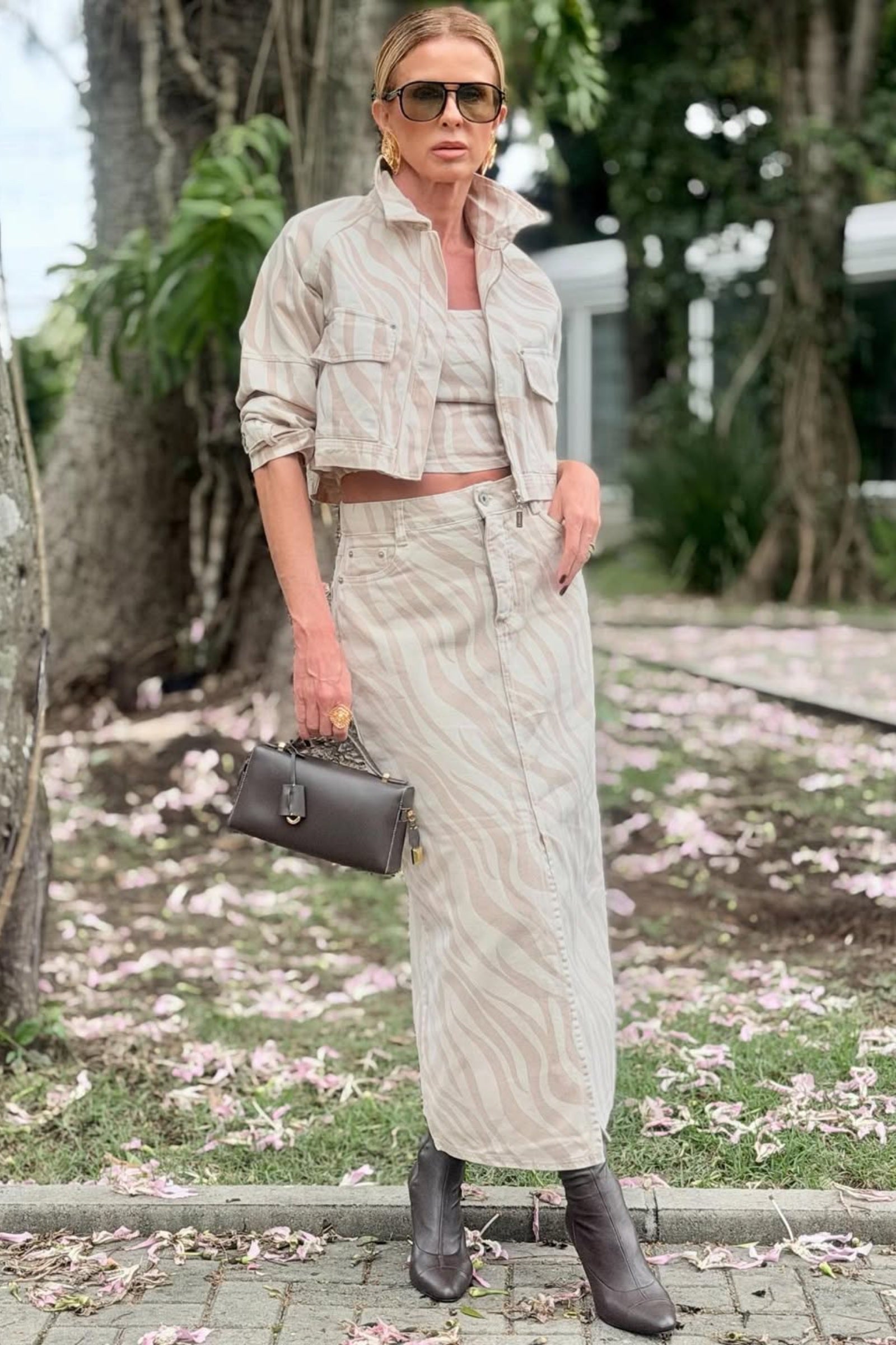 Saia Maxi Midi em Sarja Estampada 93535 Linzzi