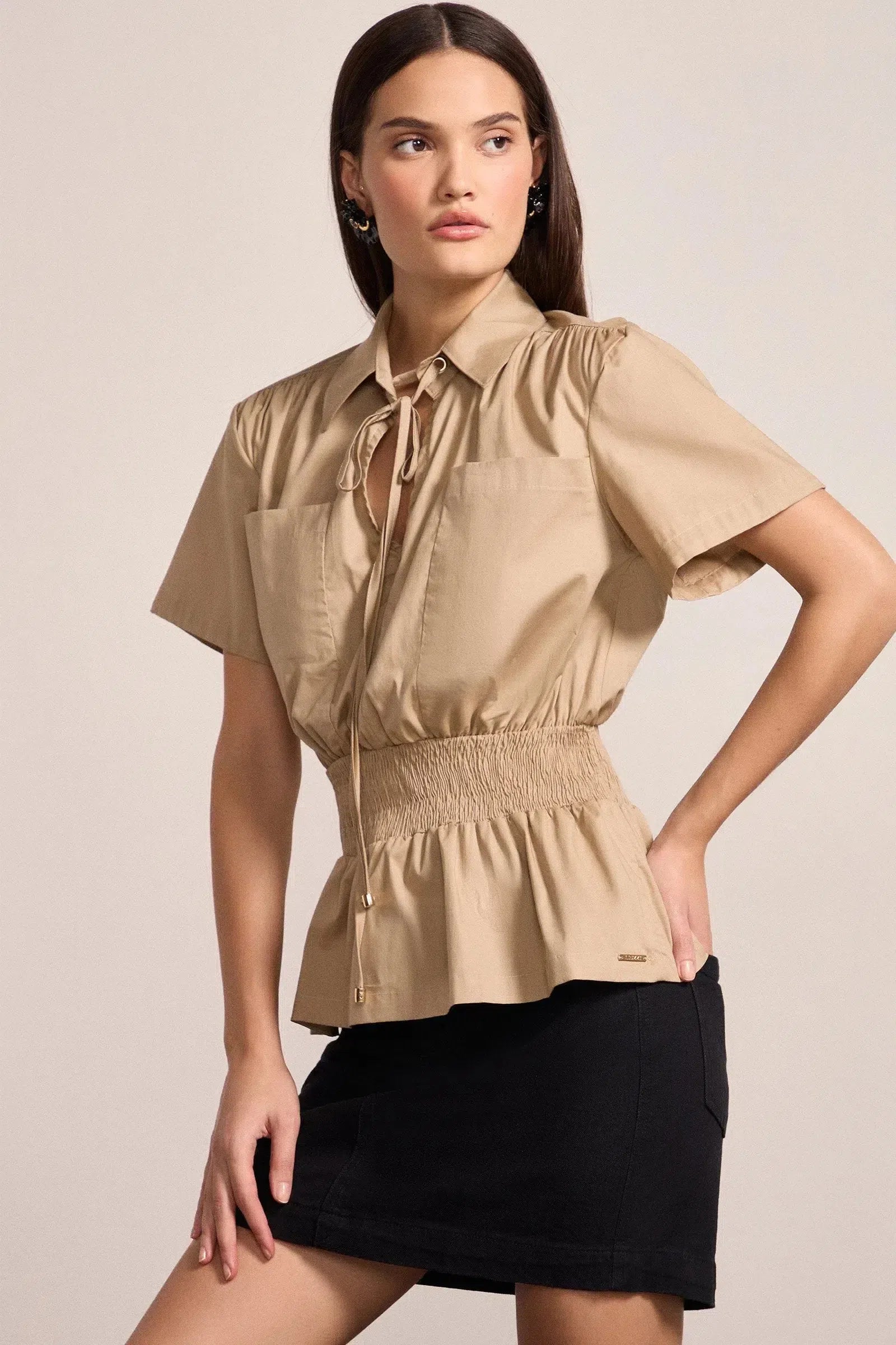 Minisaia Cintura Alta em Denim Black com Elastano 79048 Linzzi