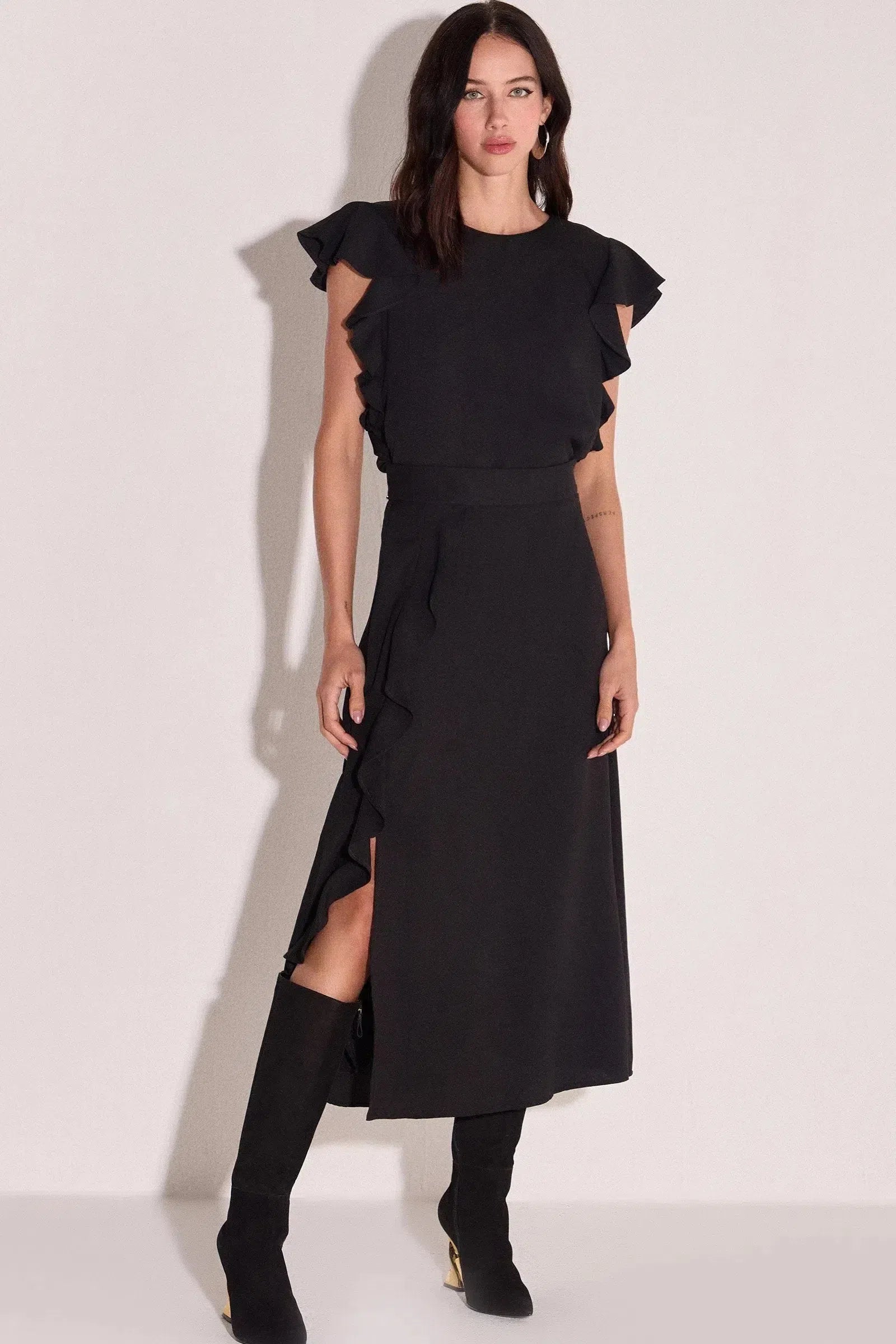 Saia Maxi Midi Babados em Crepe 80502 Linzzi