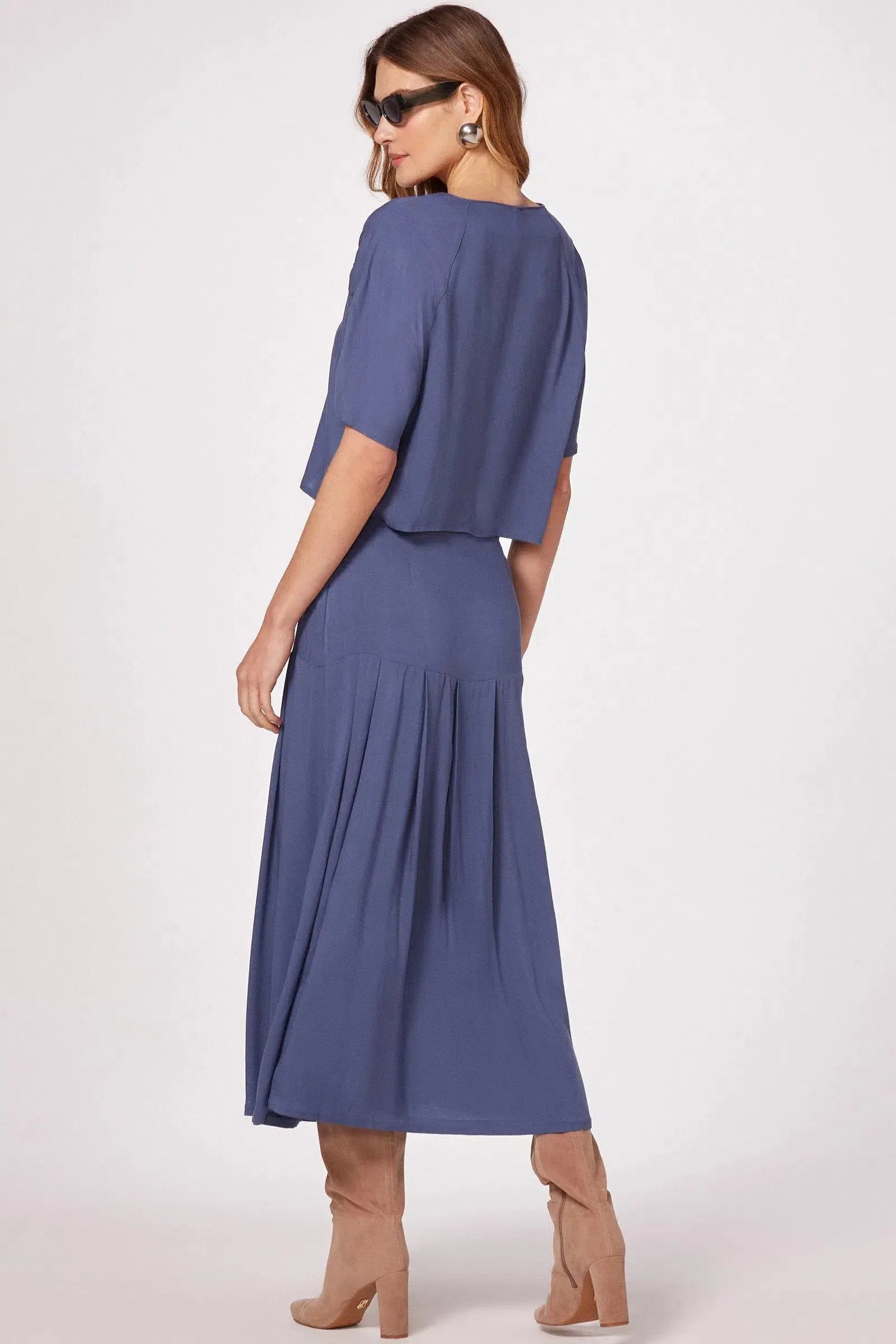 Saia Maxi Midi com Pregas em Viscose 80270 Linzzi