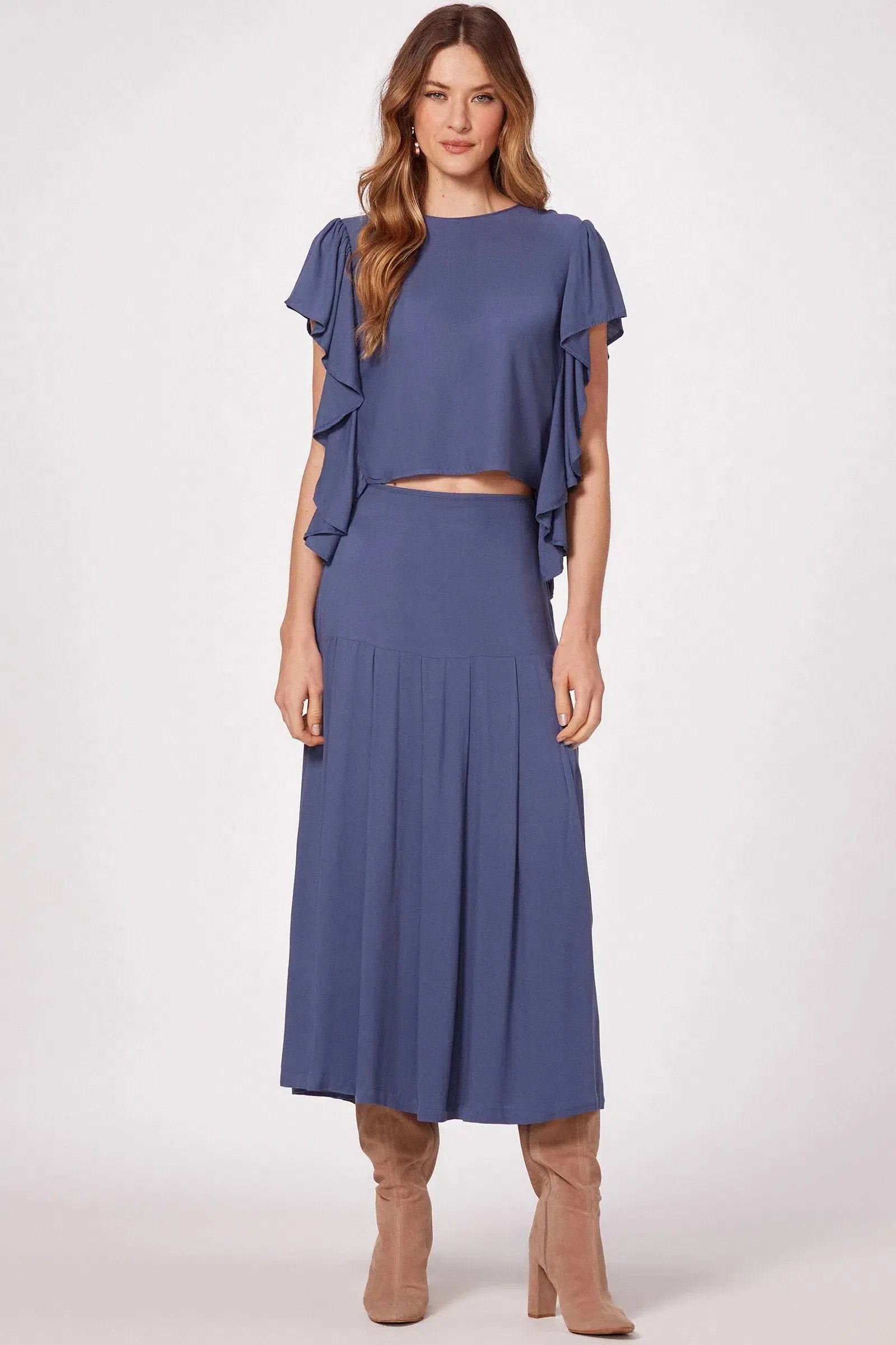 Saia Maxi Midi com Pregas em Viscose 80270 Linzzi