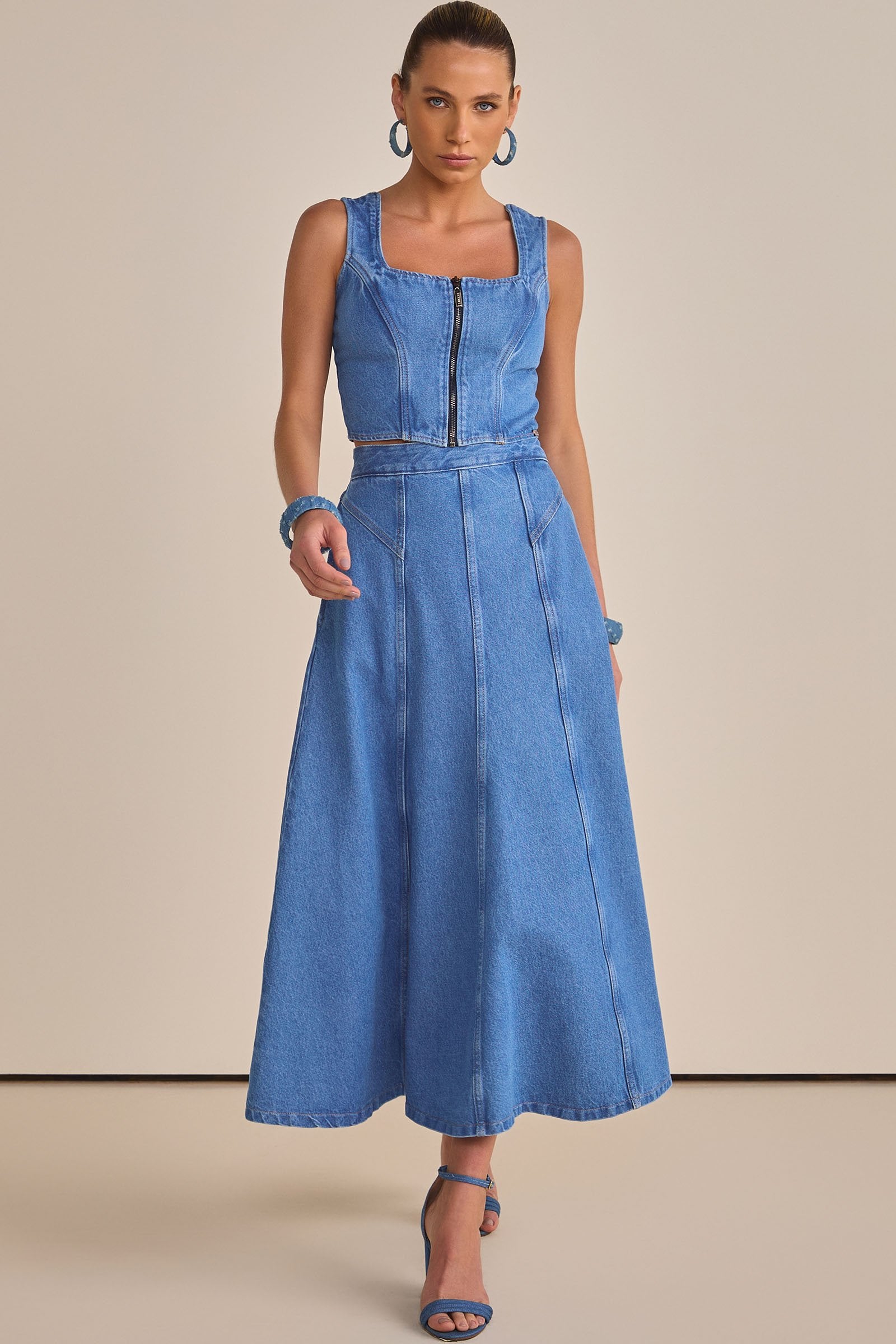 1331 Denim デニム 漆山 ブルー Sサイズ Saia Maxi Midi em Denim 89299 Linzzi