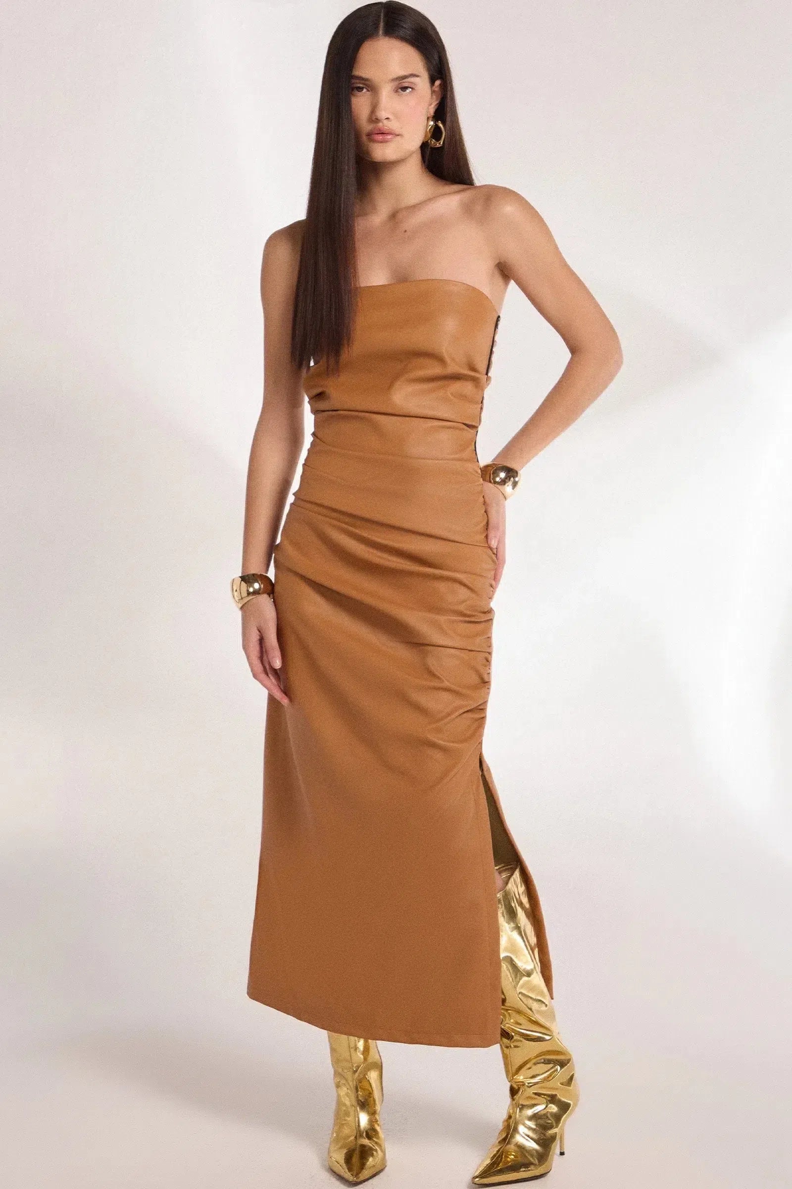 Vestido Maxi Midi em Couro P.U. 82120 Linzzi