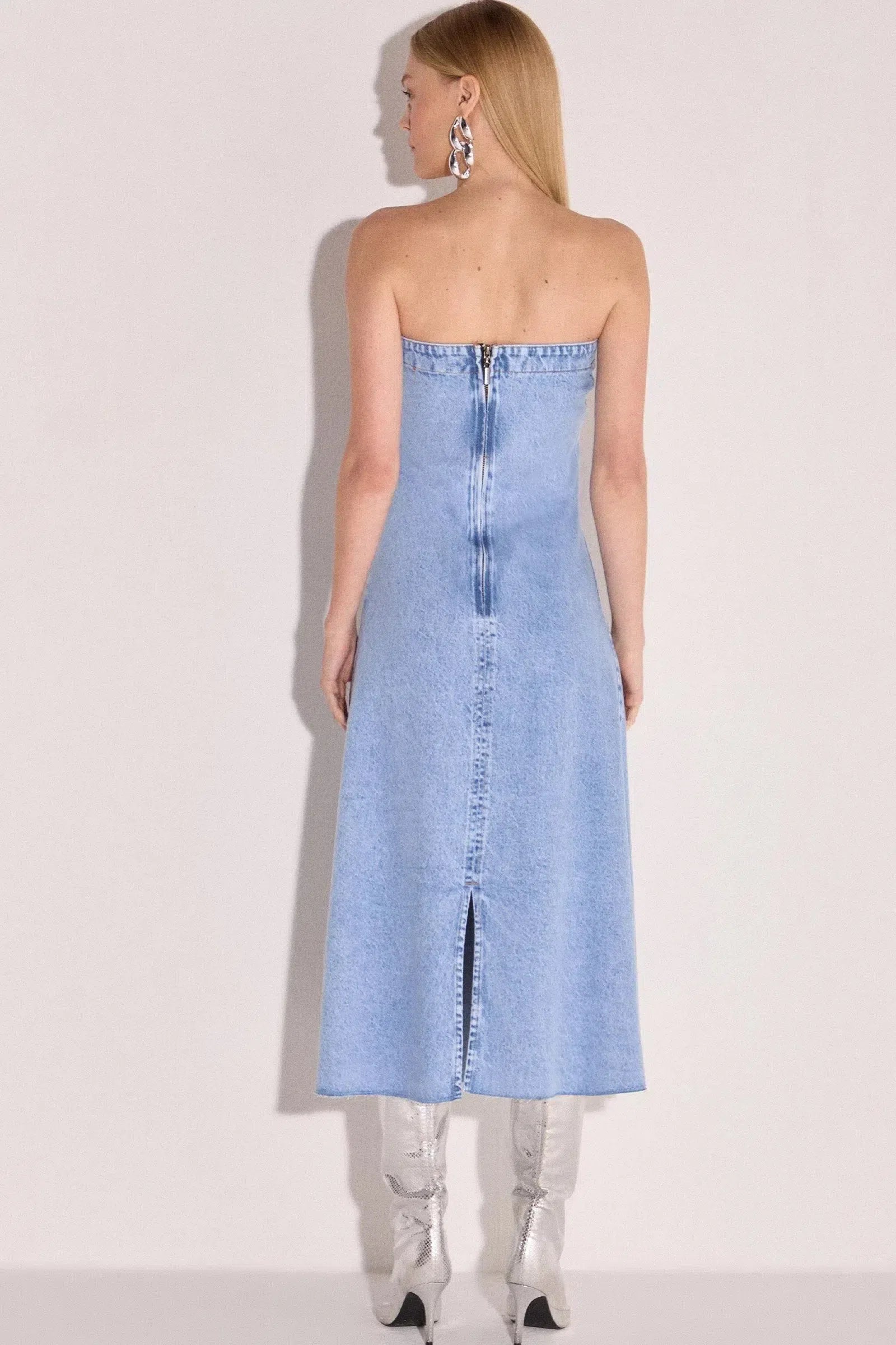 Vestido Maxi Midi em Denim com Elastano 79058 Linzzi